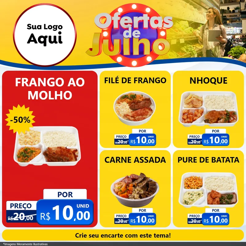 Modelo de Rede Social para Feed Facebook com o tema Ofertas de Julho para Restaurante