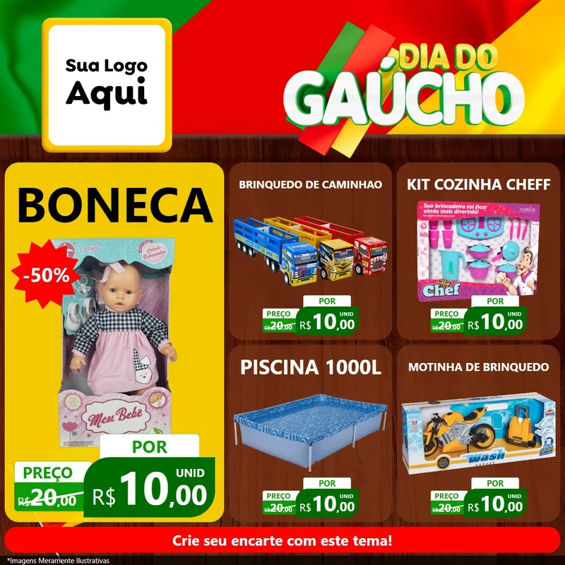 Modelo de Rede Social para Feed Facebook com o tema Dia do Gaúcho para Brinquedos