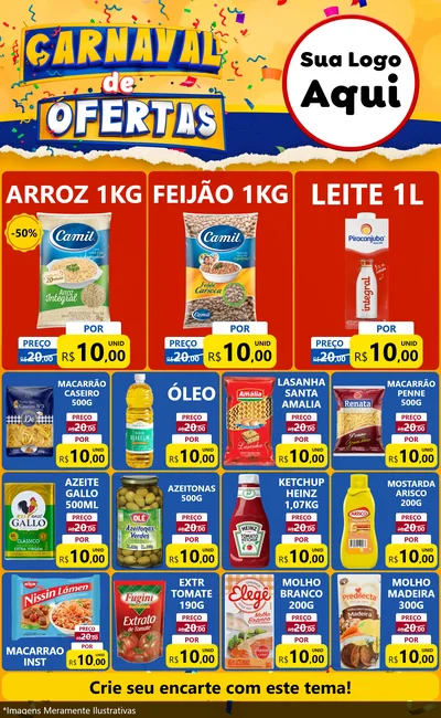 Modelo de Encarte para Encarte Grande com o tema Carnaval de Ofertas para Supermercado