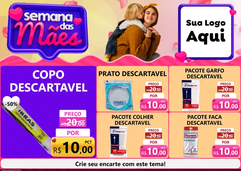 Modelo de Encarte para Encarte A4 Horizontal com o tema Semana das Mães para Embalagens