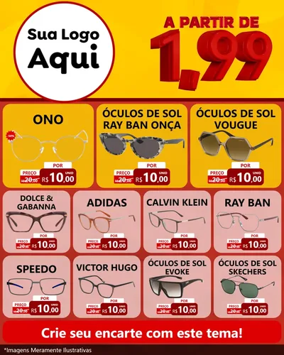 Modelo de Rede Social para Feed Instagram com o tema A Partir de Um e Noventa e Nove - 1,99 para Óticas