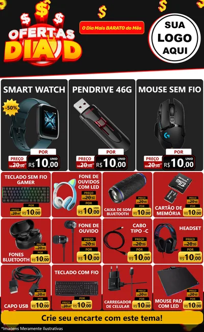 Modelo de Encarte para Encarte Grande com o tema Ofertas Dia D para Informática