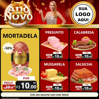 Modelo de Rede Social para Feed Facebook com o tema Super Ano Novo para Frios e Laticínios