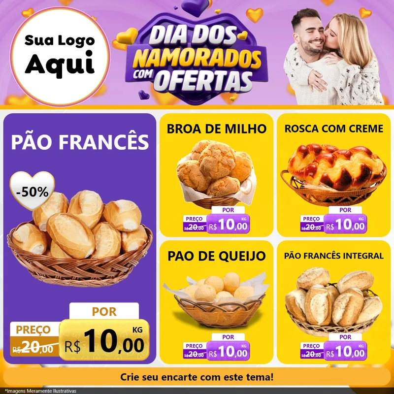 Modelo de Rede Social para Feed Facebook com o tema Dia Dos Namorados Com Ofertas para Padaria