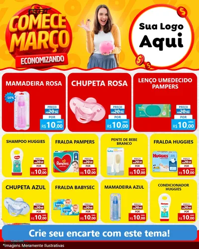 Modelo de Rede Social para Feed Instagram com o tema Comece Março Economizando para Bebês