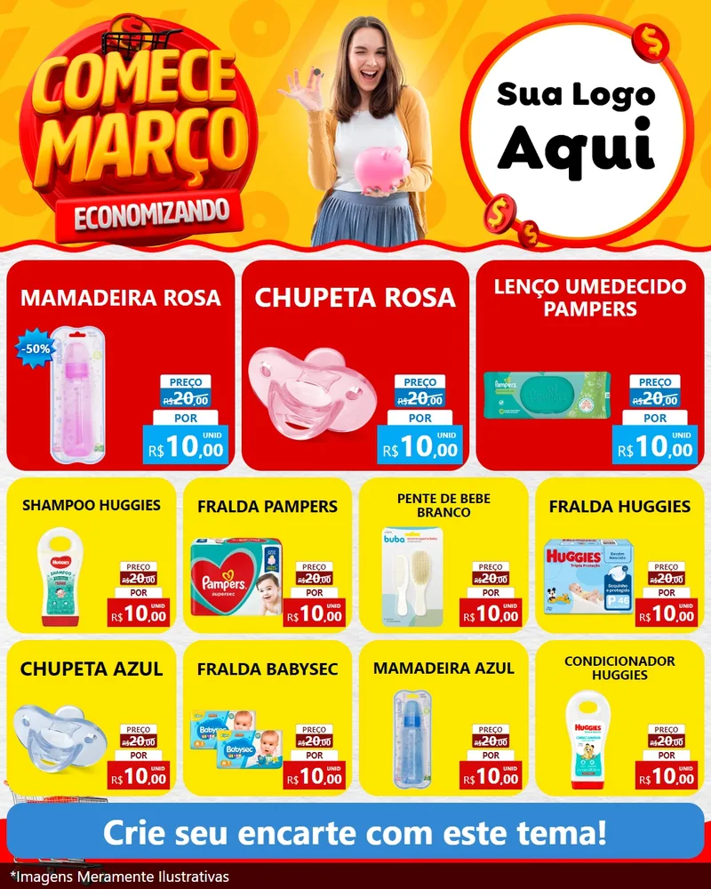 Modelo de Rede Social para Feed Instagram com o tema Comece Março Economizando para Bebês