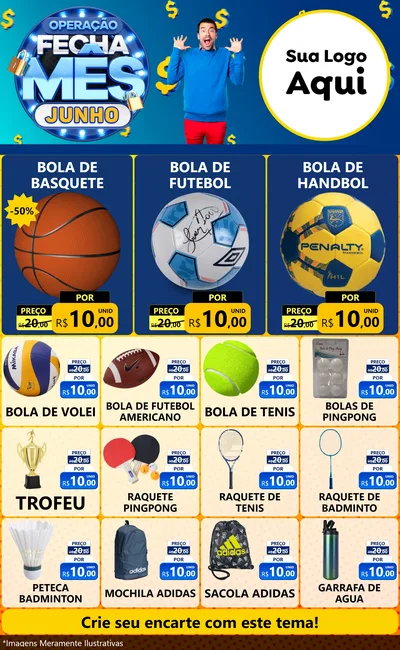 Modelo de Encarte para Encarte Grande com o tema Operação Fecha Mês, Junho para Artigos Esportivos