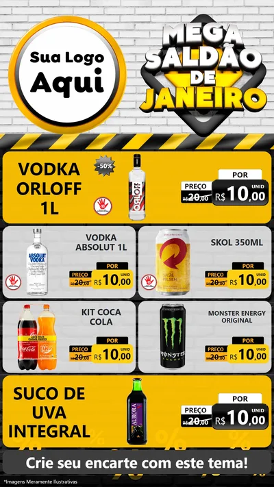 Modelo de TV para TV Vertical com o tema Mega Saldão de Janeiro para Distribuidora de bebidas