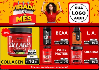Modelo de Encarte para Encarte A4 Horizontal com o tema Virada de Mês para Suplementos alimentares