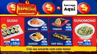 Modelo de TV para TV Horizontal com o tema Ofertas Especiais de Agosto para Comida japonesa