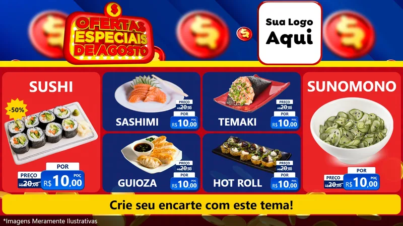 Modelo de TV para TV Horizontal com o tema Ofertas Especiais de Agosto para Comida japonesa