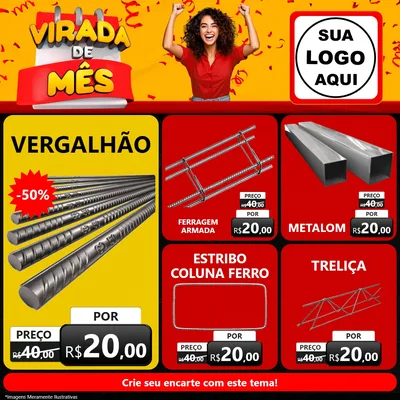 Modelo de Rede Social para Feed Facebook com o tema Virada de Mês para Ferragens