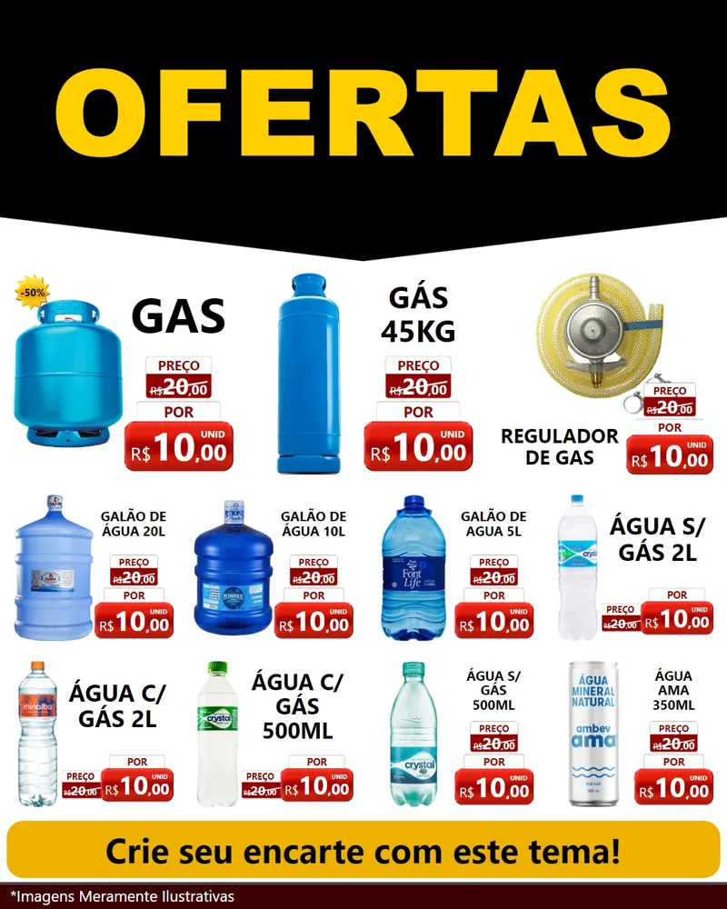 Modelo de Rede Social para Feed Instagram com o tema Ofertas Preto e Vermelho Cartaz para Água e gás