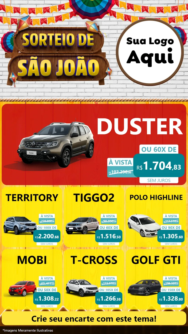 Modelo de Rede Social para Stories com o tema Sorteio de São João para Concessionaria de Carros
