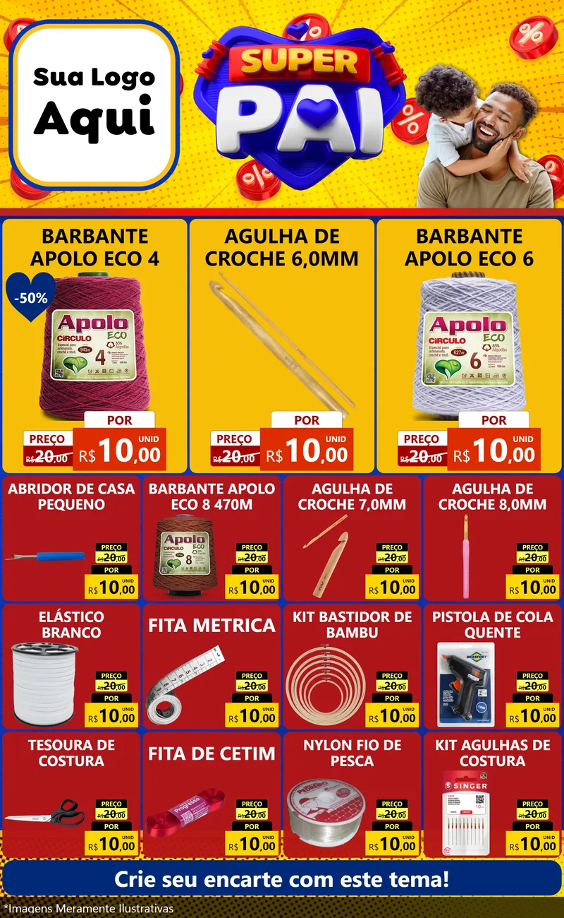 Modelo de Encarte para Encarte Grande com o tema Super Pai para Armarinho e Aviamentos