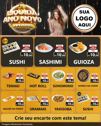 Modelo de Rede Social para Feed Instagram com o tema Liquida Ano Novo Imperdível para Comida japonesa
