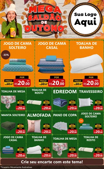 Modelo de Encarte para Encarte Grande com o tema Mega Saldão de Outono para Cama, Mesa e Banho