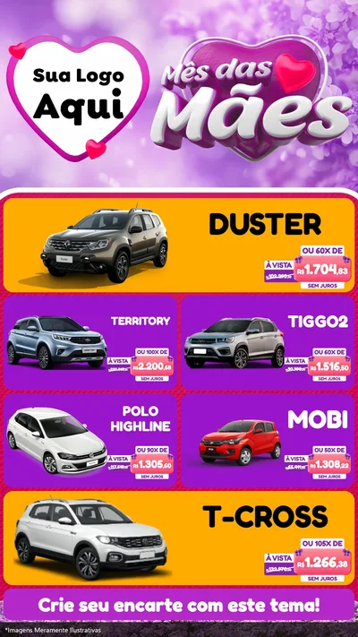 Modelo de TV para TV Vertical com o tema Mês das Mães para Concessionaria de Carros