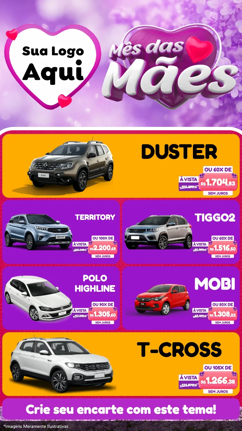 Modelo de TV para TV Vertical com o tema Mês das Mães para Concessionaria de Carros