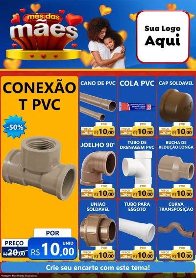 Modelo de Encarte para Encarte A4 Vertical com o tema Mês das Mães para Tubos e conexões