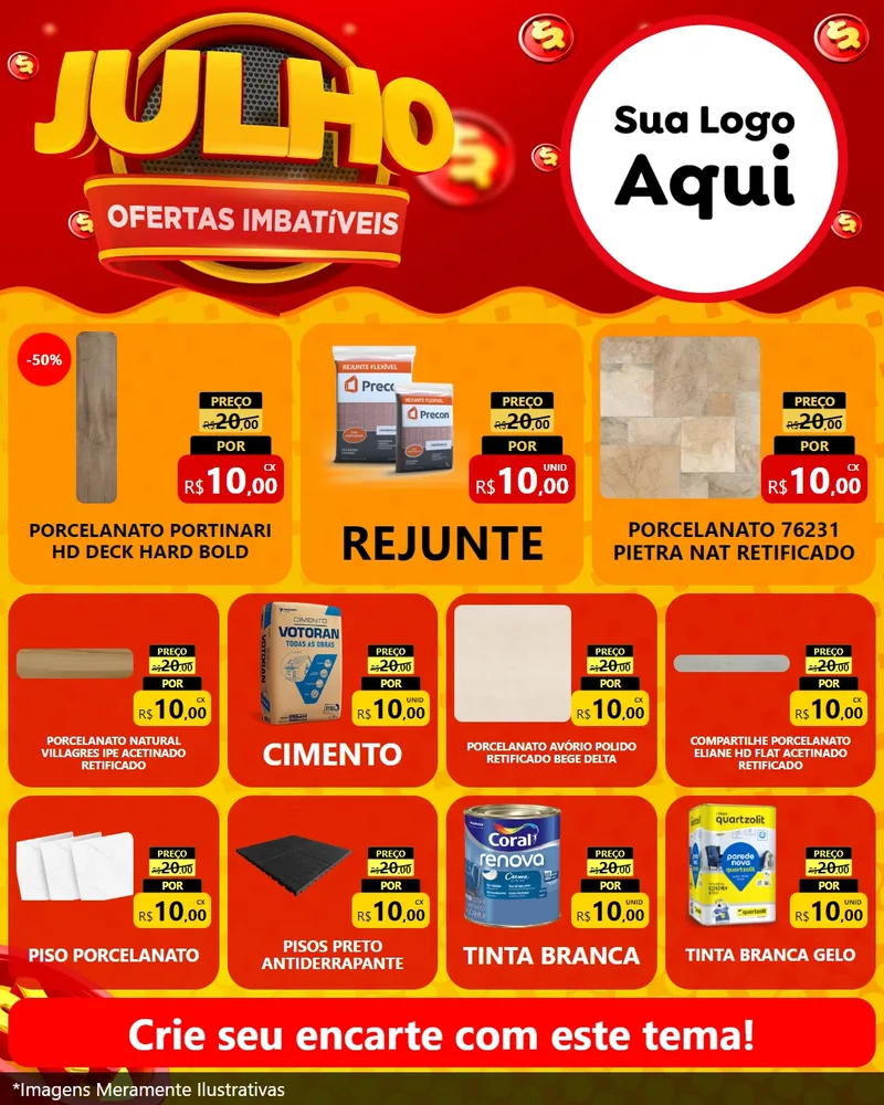 Modelo de Rede Social para Feed Instagram com o tema Julho Ofertas Imbatíveis para Pisos e revestimentos