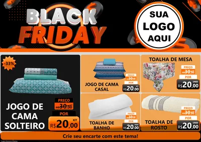 Modelo de Encarte para Encarte A4 Horizontal com o tema Black Friday para Cama, Mesa e Banho