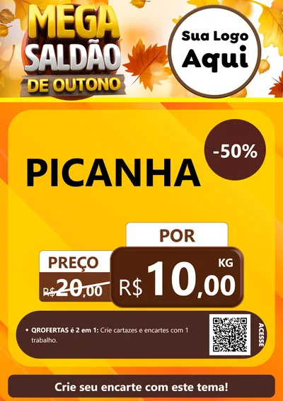 Modelo de Cartaz para Cartaz A4 Vertical com o tema Mega Saldão de Outono para Açougue