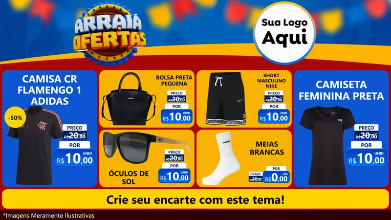 Modelo de TV para TV Horizontal com o tema Arraiá de Ofertas - Junina para Roupas e acessórios