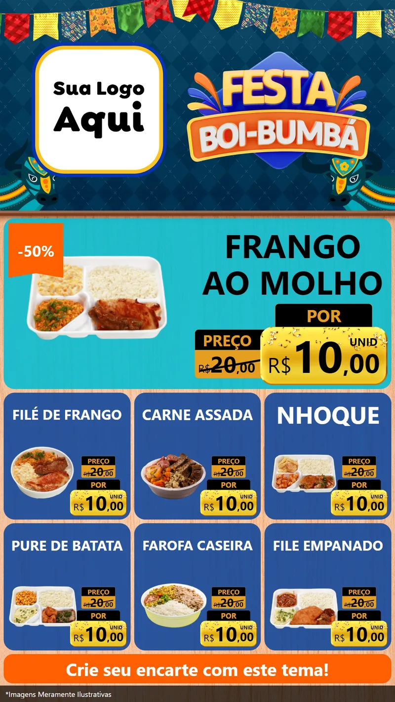 Modelo de Rede Social para Stories com o tema Festa Boi Bumbá para Restaurante