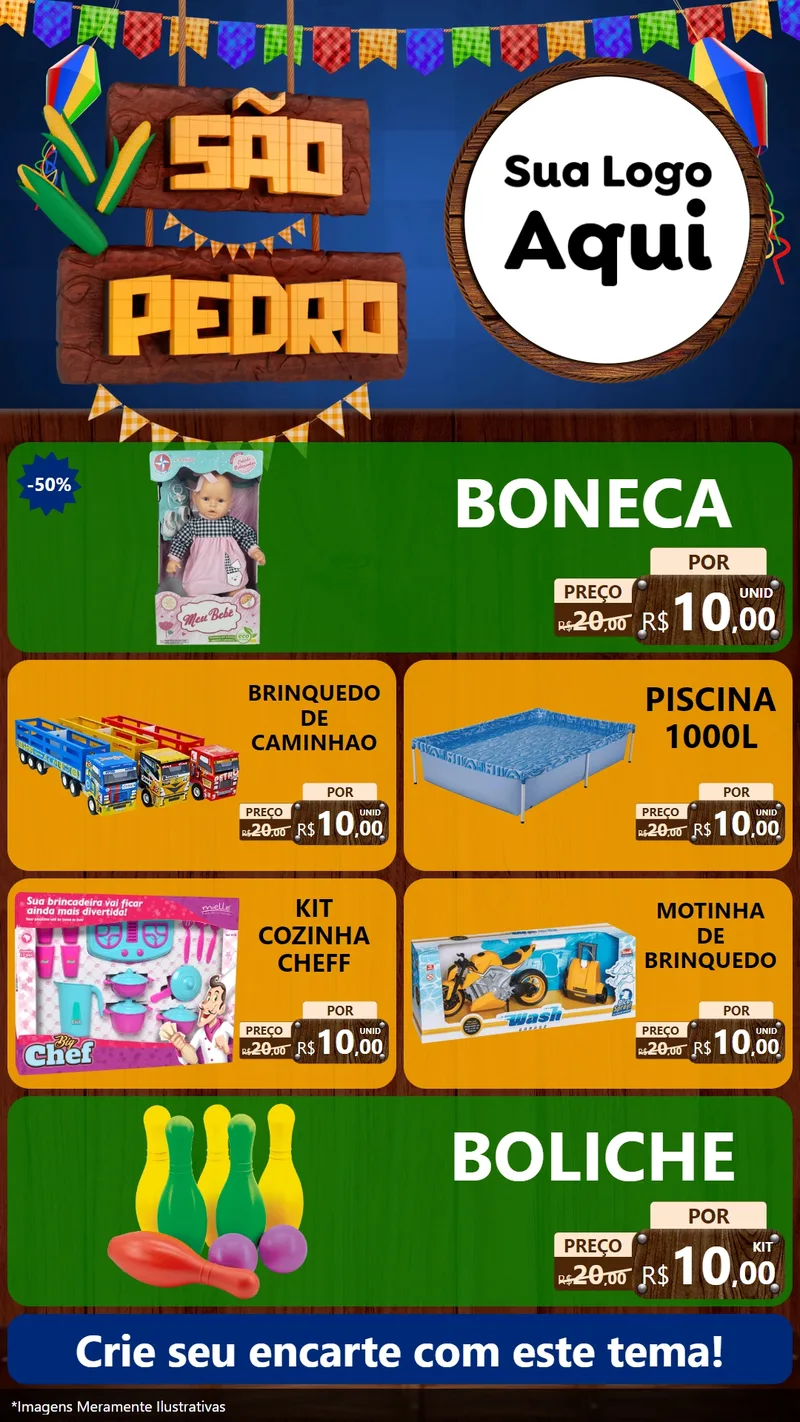 Modelo de TV para TV Vertical com o tema São Pedro para Brinquedos
