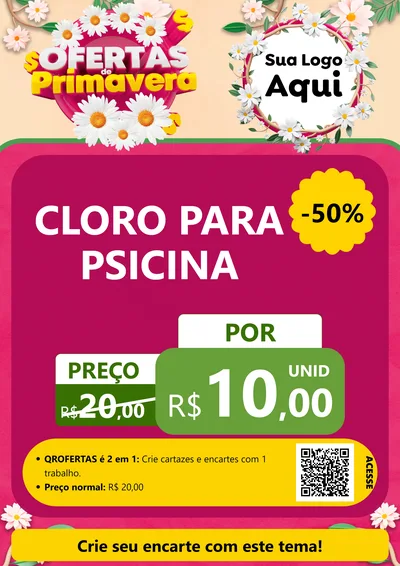 Modelo de Cartaz para Cartaz A4 Vertical com o tema Ofertas de Primavera para Produtos para Piscina