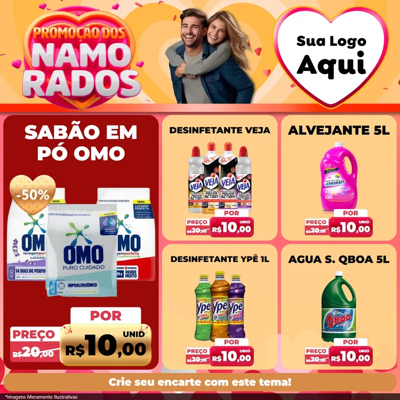 Modelo de Rede Social para Feed Facebook com o tema Promoção dos Namorados para Produtos de Limpeza