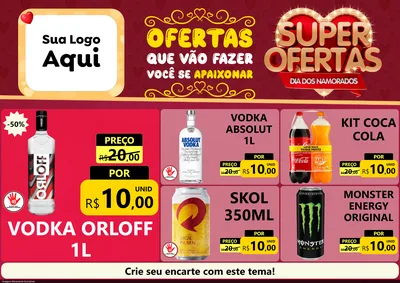 Modelo de Encarte para Encarte A4 Horizontal com o tema Dia dos Namorados para Distribuidora de bebidas