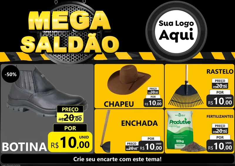 Modelo de Encarte para Encarte A4 Horizontal com o tema Mega Saldão para Agropecuária