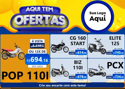 Modelo de Encarte para Encarte A4 Horizontal com o tema Aqui Tem Ofertas para Concessionaria de Motos