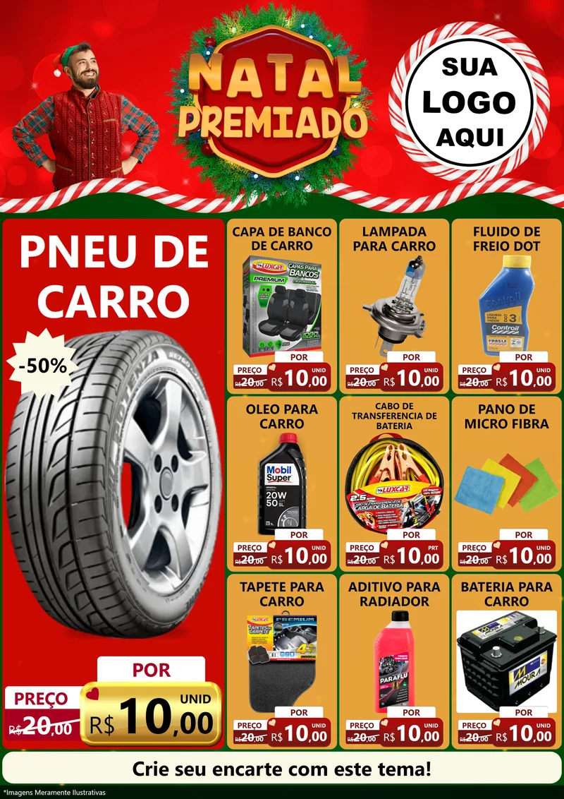 Modelo de Encarte para Encarte A4 Vertical com o tema Natal Premiado para Auto peças
