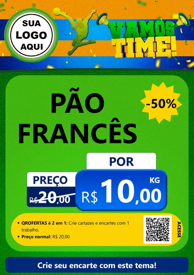 Modelo de Cartaz para Cartaz A4 Vertical com o tema Vamos Time! para Padaria