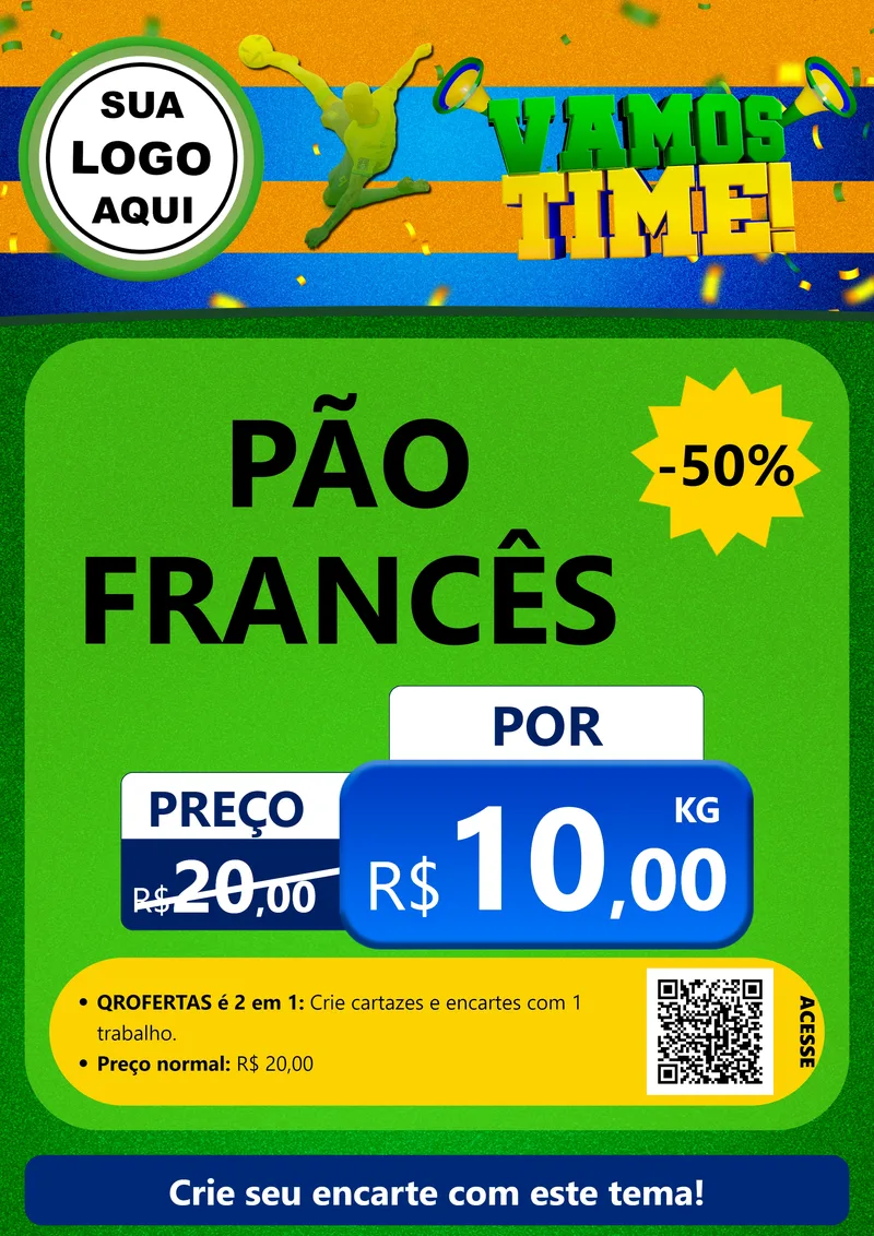 Modelo de Cartaz para Cartaz A4 Vertical com o tema Vamos Time! para Padaria