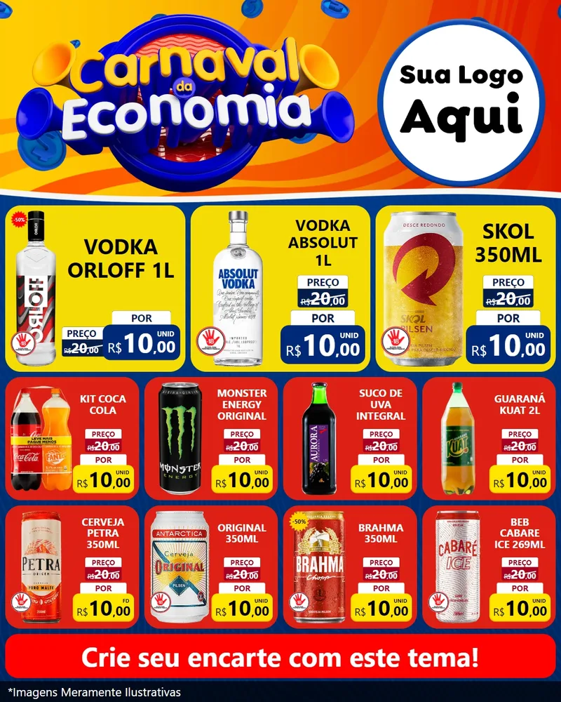 Modelo de Rede Social para Feed Instagram com o tema Carnaval da Economia para Distribuidora de bebidas