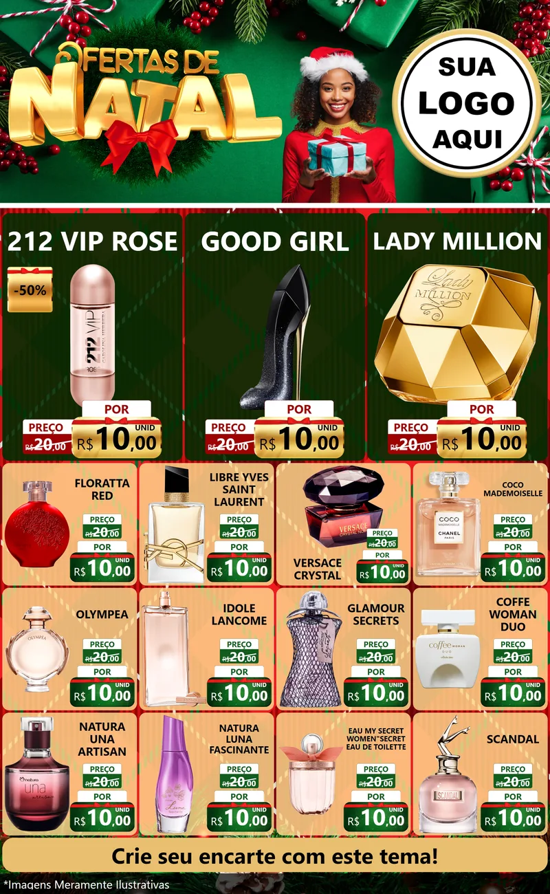 Modelo de Encarte para Encarte Grande com o tema Ofertas de Natal para Perfumes