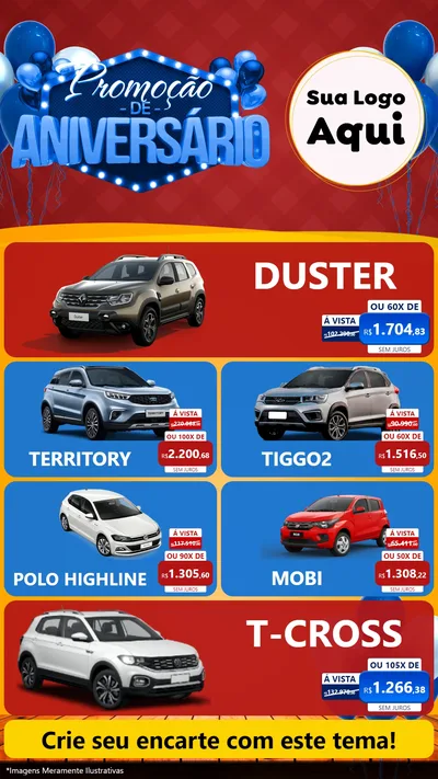 Modelo de TV para TV Vertical com o tema Promoção de Aniversário para Concessionaria de Carros