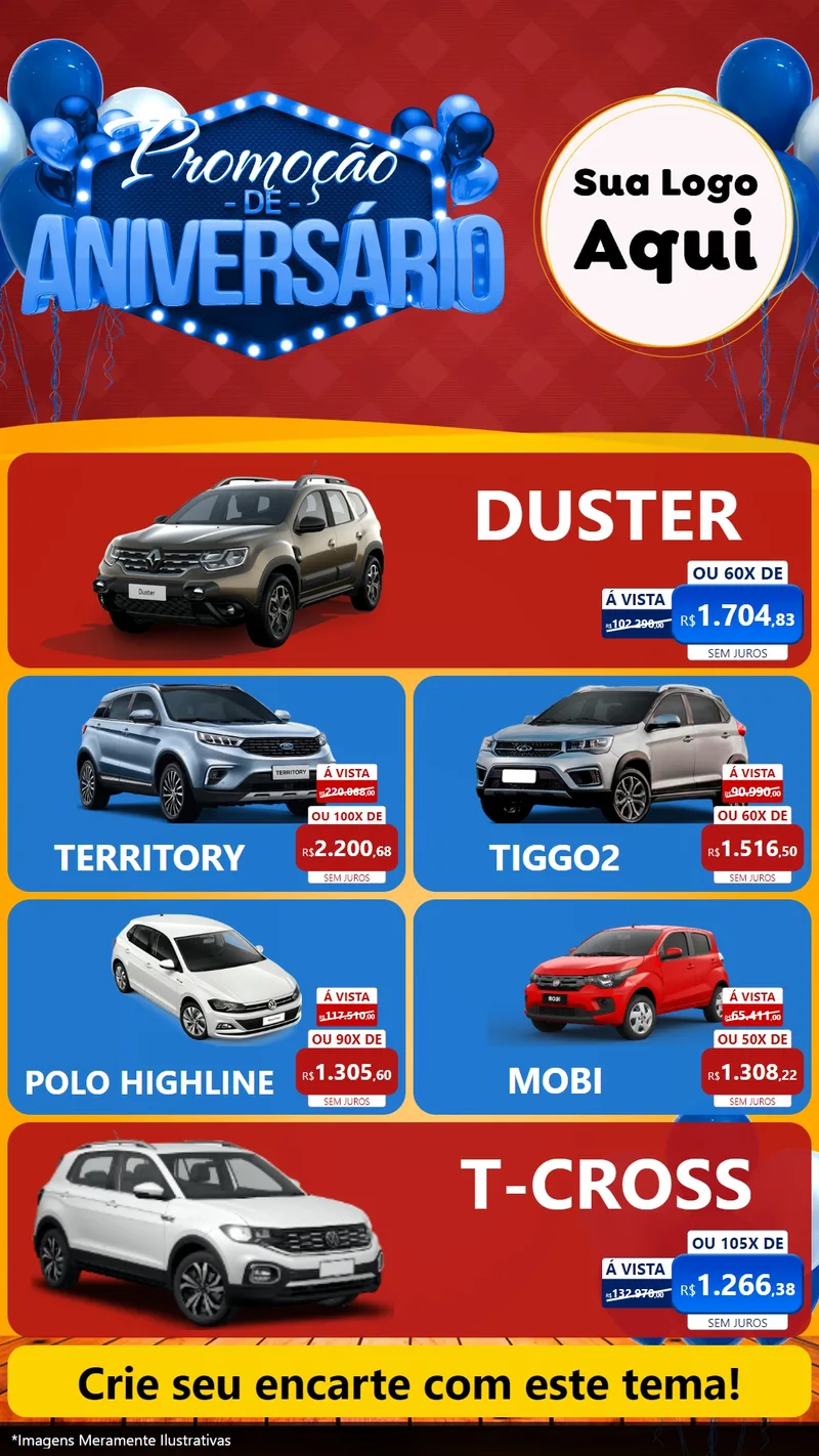 Modelo de TV para TV Vertical com o tema Promoção de Aniversário para Concessionaria de Carros