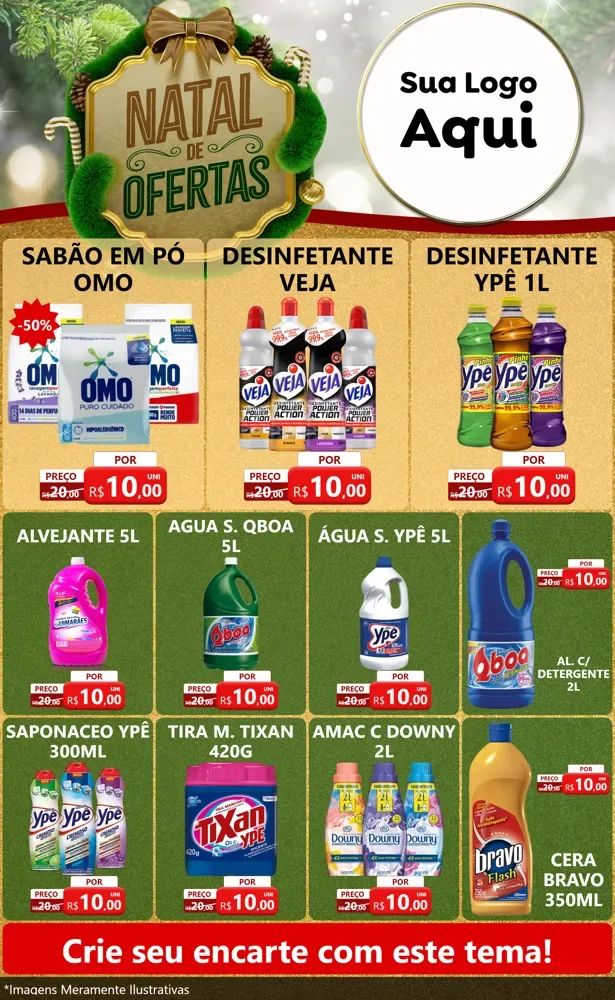 Modelo de Encarte para Encarte Grande com o tema Ofertas de Natal para Produtos de Limpeza