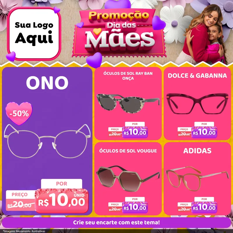 Modelo de Rede Social para Feed Facebook com o tema Promoção Dia das Mães para Óticas