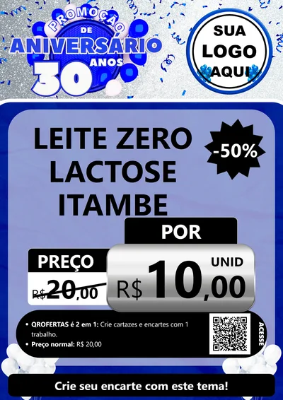 Modelo de Cartaz para Cartaz A4 Vertical com o tema Promoção de Aniversário - 30 Anos para Frios e Laticínios