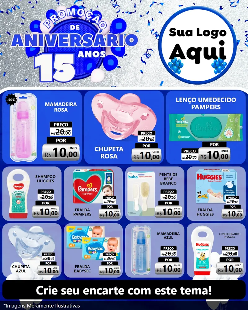 Modelo de Rede Social para Feed Instagram com o tema Promoção de Aniversário - 15 Anos para Bebês