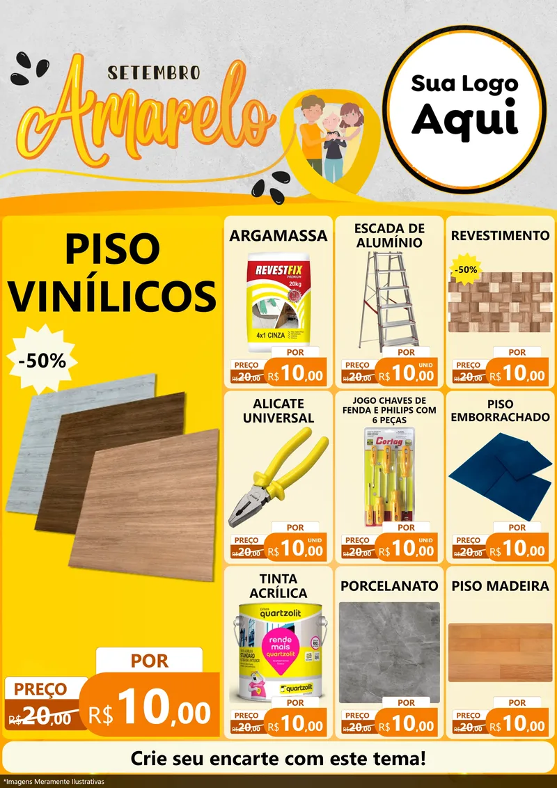Modelo de Encarte para Encarte A4 Vertical com o tema Setembro Amarelo para Material para Construção