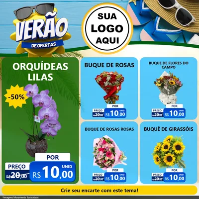 Modelo de Rede Social para Feed Facebook com o tema Verão de Ofertas para Floricultura e jardim