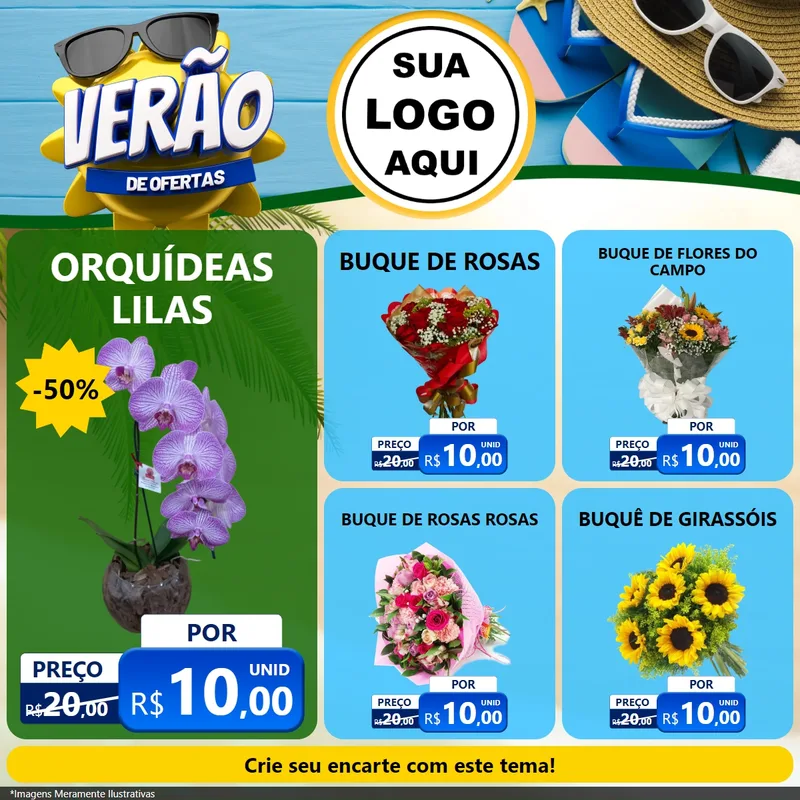 Modelo de Rede Social para Feed Facebook com o tema Verão de Ofertas para Floricultura e jardim