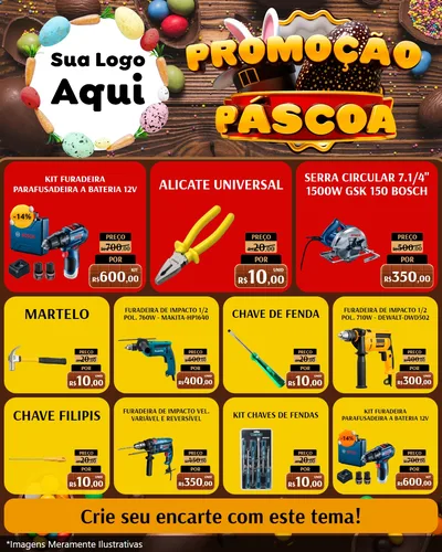 Modelo de Rede Social para Feed Instagram com o tema Promoção Páscoa para Maquinas e Ferramentas